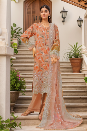 Sada Bahar Stitched 3 Piece Cutwork Chikankari Collection'2025-CKP-02-Rust