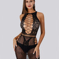 Sajiero Black One Piece Lace Bodysuit Transparent Full Slip Nightwear Body Stocking - My Store