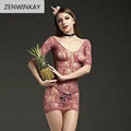Sajiero Deep Neck Hollow Out Sheer Backless Fishnet Bodycon Black Stocking - My Store