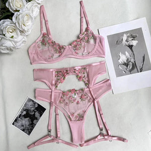 Sajiero Exquisite Flower Embroidery Bra and panty set - My Store