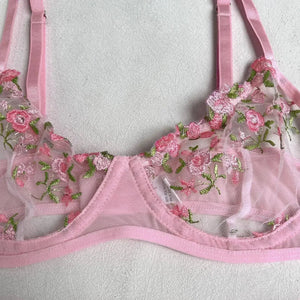 Sajiero Exquisite Flower Embroidery Bra and panty set - My Store