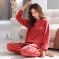 Sajiero Fleece Long Sleeve Pajama Suit Shaded Red - My Store