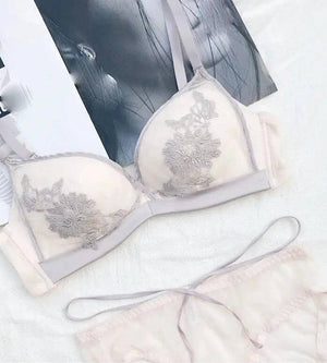 Sajiero Floral Buttercup Embroidered  Wireless Padded Bra and Panty Set - My Store