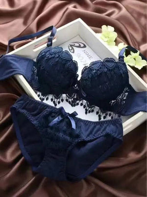 Sajiero Floral Embroidery Bella Padded Bra and Panty Set - My Store