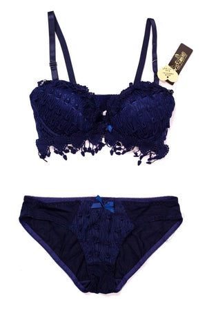 Sajiero Floral Embroidery Bella Padded Bra and Panty Set - My Store