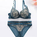 Sajiero French Padded Bra and Panty Set Sea Blue - My Store