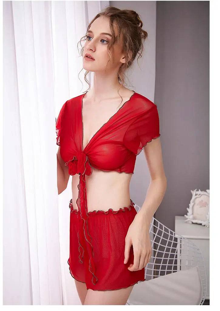 Sajiero Front Open - 2pcs Transparent Net Cami Set - My Store