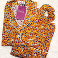 Sajiero Galaxy Boski Linen Floral Printed Pajama Suit Brown - My Store