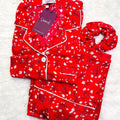 Sajiero Galaxy Boski Linen Floral Printed Pajama Suit Super Maroon - My Store