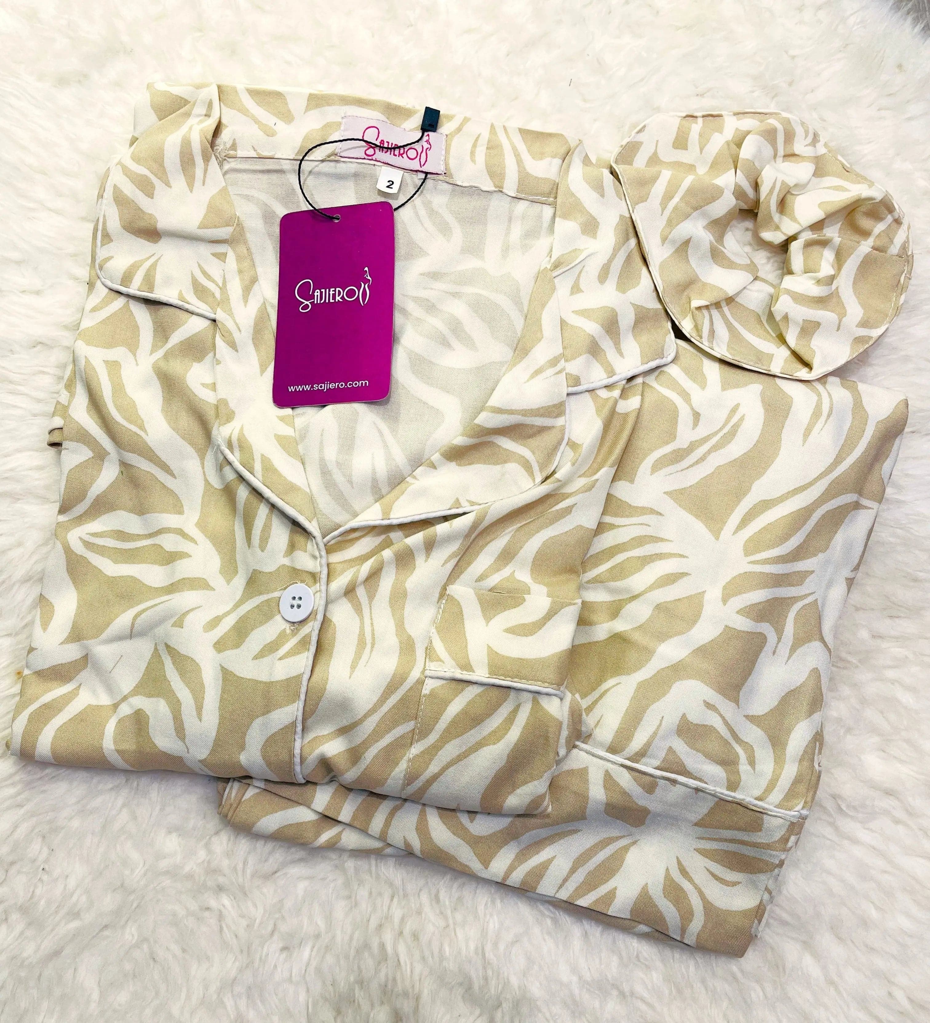 Sajiero Galaxy Boski Linen Printed Pajama Cream Print - My Store