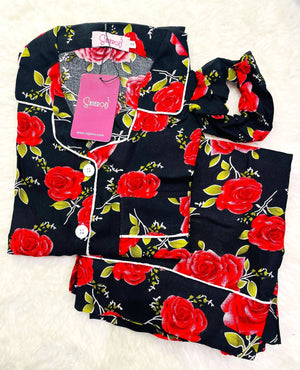 Sajiero Galaxy Boski Linen Printed Pajama Love Rose - My Store