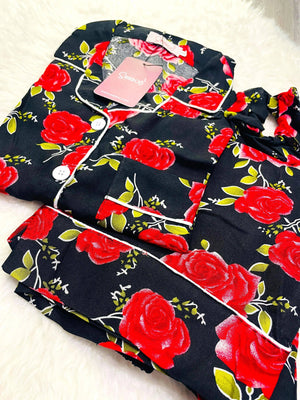 Sajiero Galaxy Boski Linen Printed Pajama Love Rose - My Store