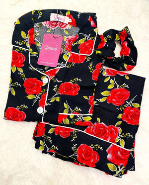 Sajiero Galaxy Boski Linen Printed Pajama Love Rose - My Store