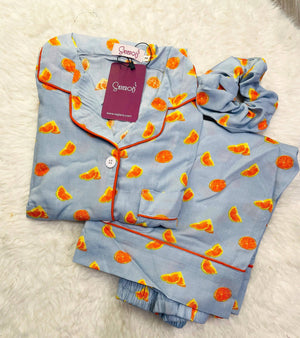 Sajiero Galaxy Boski Linen  Printed Pajama Orange Print - My Store