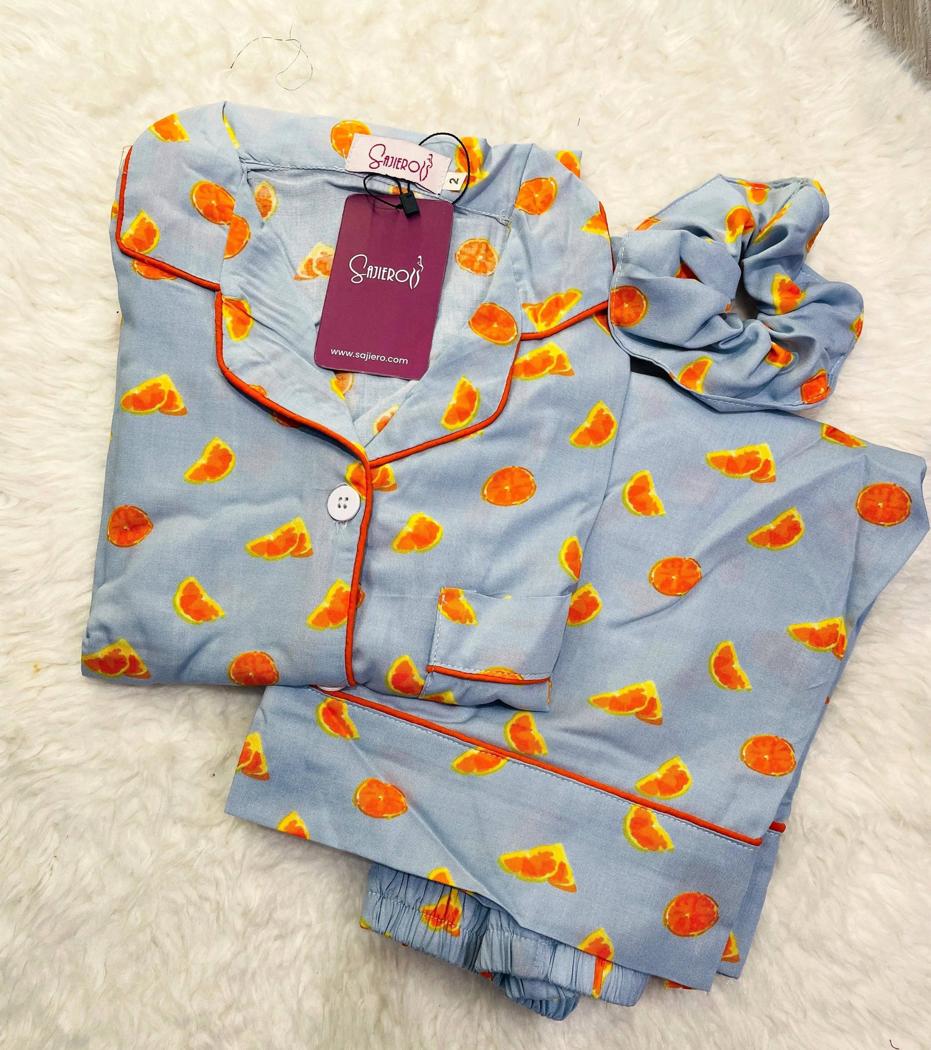 Sajiero Galaxy Boski Linen Printed Pajama Orange Print - My Store
