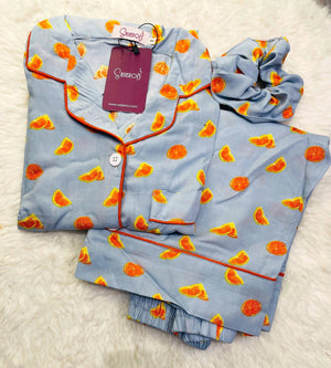 Sajiero Galaxy Boski Linen  Printed Pajama Orange Print - My Store