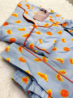 Sajiero Galaxy Boski Linen  Printed Pajama Orange Print - My Store