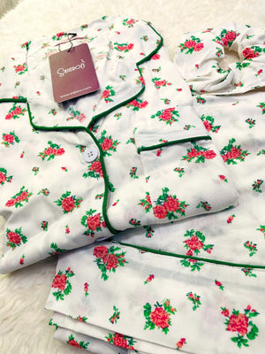 Sajiero Galaxy Boski Linen Printed Pajama Sufi White - My Store