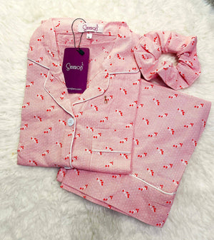 Sajiero Galaxy Boski Linen  Printed Pajama Suit Baby Pink - My Store