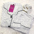 Sajiero Galaxy Boski Linen Printed Pajama Suit Black Dots - My Store