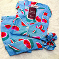 Sajiero Galaxy Boski Linen Printed Pajama Suit Cyan Blue - My Store