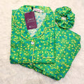 Sajiero Galaxy Boski Linen Printed Pajama Suit Green Leaves - My Store