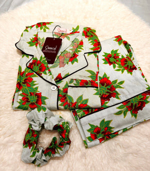 Sajiero Galaxy Boski Linen Printed Pajama Suit Lime Floral - My Store