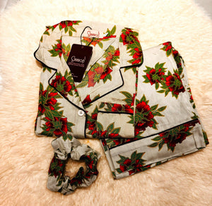 Sajiero Galaxy Boski Linen Printed Pajama Suit Lime Floral - My Store