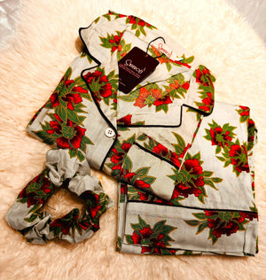 Sajiero Galaxy Boski Linen Printed Pajama Suit Lime Floral - My Store