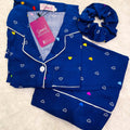 Sajiero Galaxy Boski Linen Printed Pajama Suit Multi Blue - My Store