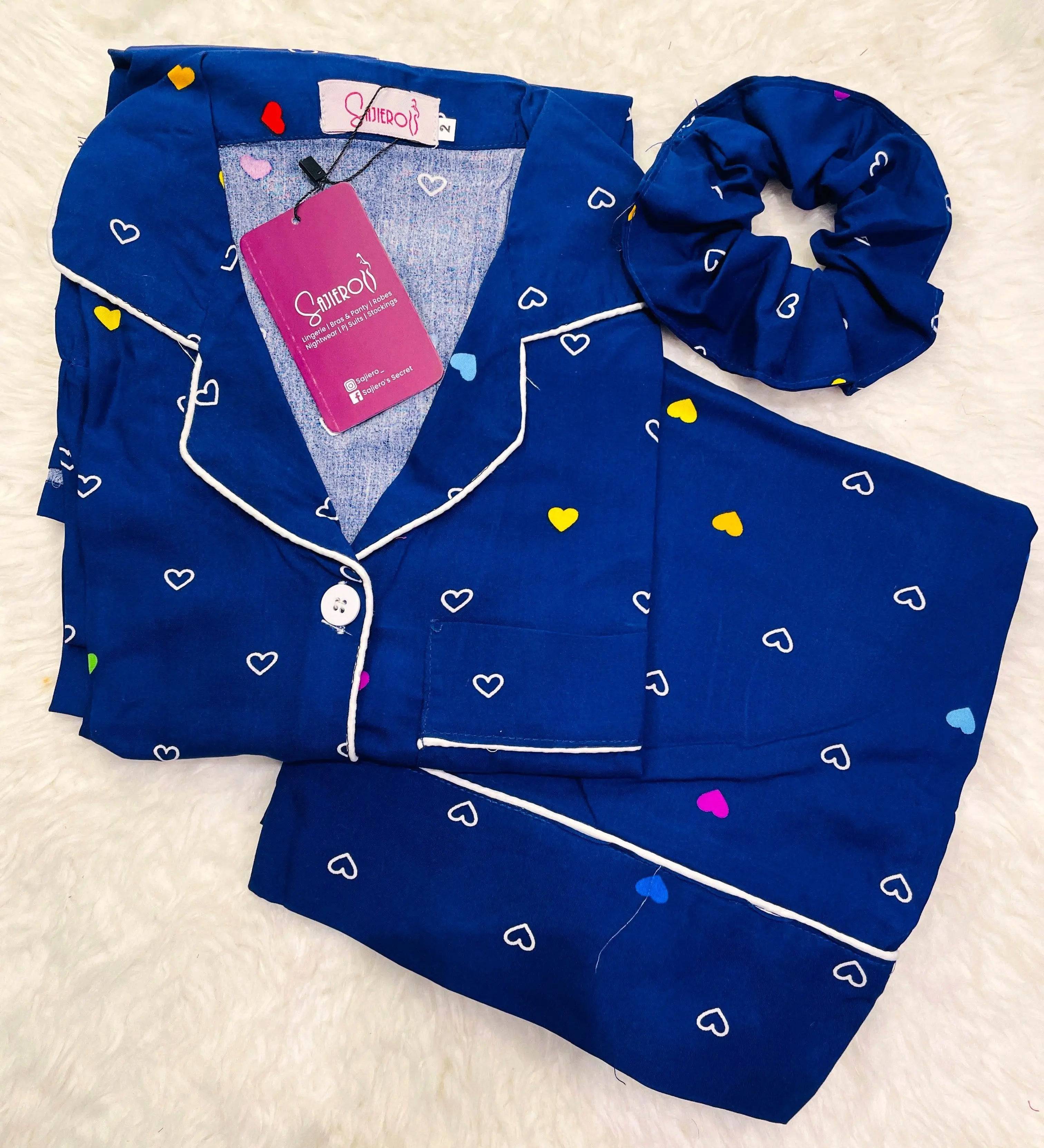 Sajiero Galaxy Boski Linen Printed Pajama Suit Multi Blue - My Store