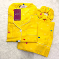 Sajiero Galaxy Boski Linen Printed Pajama Suit Multi Yellow - My Store