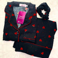 Sajiero Galaxy Boski Linen Printed Pajama Suit Red Hearts - My Store