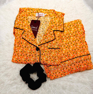 Sajiero Galaxy Boski Linen Printed Pajama Suit Sharp Yellow - My Store