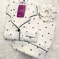 Sajiero Galaxy Boski Linen Printed Pajama Suit White Polka Dots - My Store