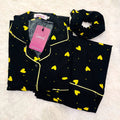 Sajiero Galaxy Boski Linen Printed Pajama Suit Yellow Hearts - My Store