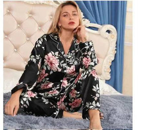 Sajiero Galaxy Floral Printed Pajama Suit Night Black - My Store