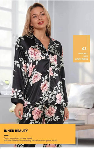 Sajiero Galaxy Floral Printed Pajama Suit Night Black - My Store
