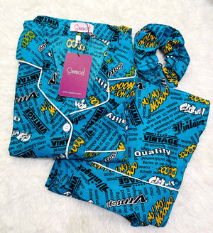 Sajiero Galaxy Funky Printed Boski Linen Pajama Green - My Store