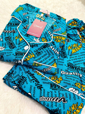 Sajiero Galaxy Funky Printed Boski Linen Pajama Green - My Store