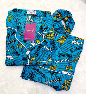 Sajiero Galaxy Funky Printed Boski Linen Pajama Green - My Store