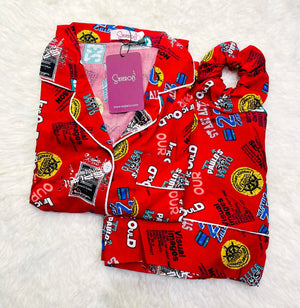 Sajiero Galaxy Funky Printed Boski Linen Pajama Maroon - My Store