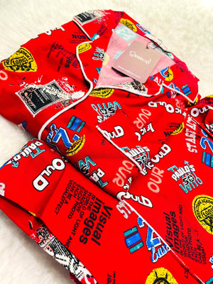 Sajiero Galaxy Funky Printed Boski Linen Pajama Maroon - My Store