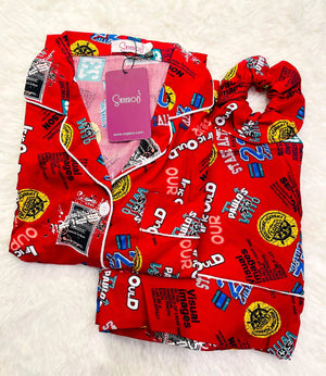 Sajiero Galaxy Funky Printed Boski Linen Pajama Maroon - My Store