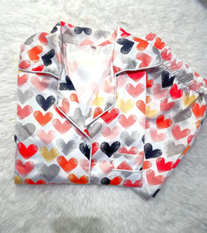 Sajiero Galaxy Pajama Suit Printed Multi Hearts - My Store