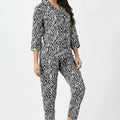 Sajiero Galaxy Printed Pajama Suit Pattern Black - My Store