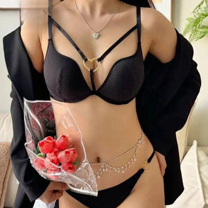 Sajiero Heart Buckle Padded Bra and Panty Set - My Store