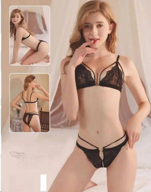 Sajiero Heart Buckle floral Embroidery Bra and Panty set - My Store