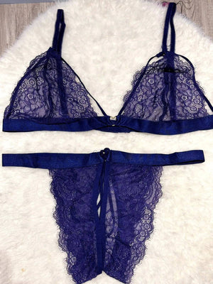 Sajiero Heart Buckle floral Embroidery Bra and Panty set - My Store