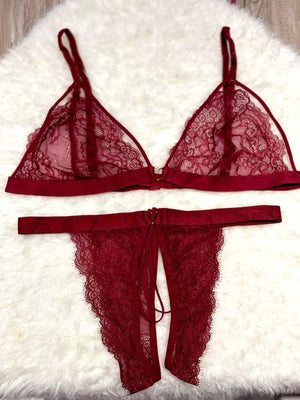 Sajiero Heart Buckle floral Embroidery Bra and Panty set - My Store